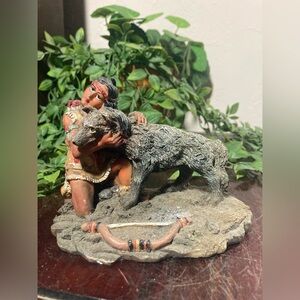 VTG Native American Warrior Hugging Wolf 4” X 5.5”
